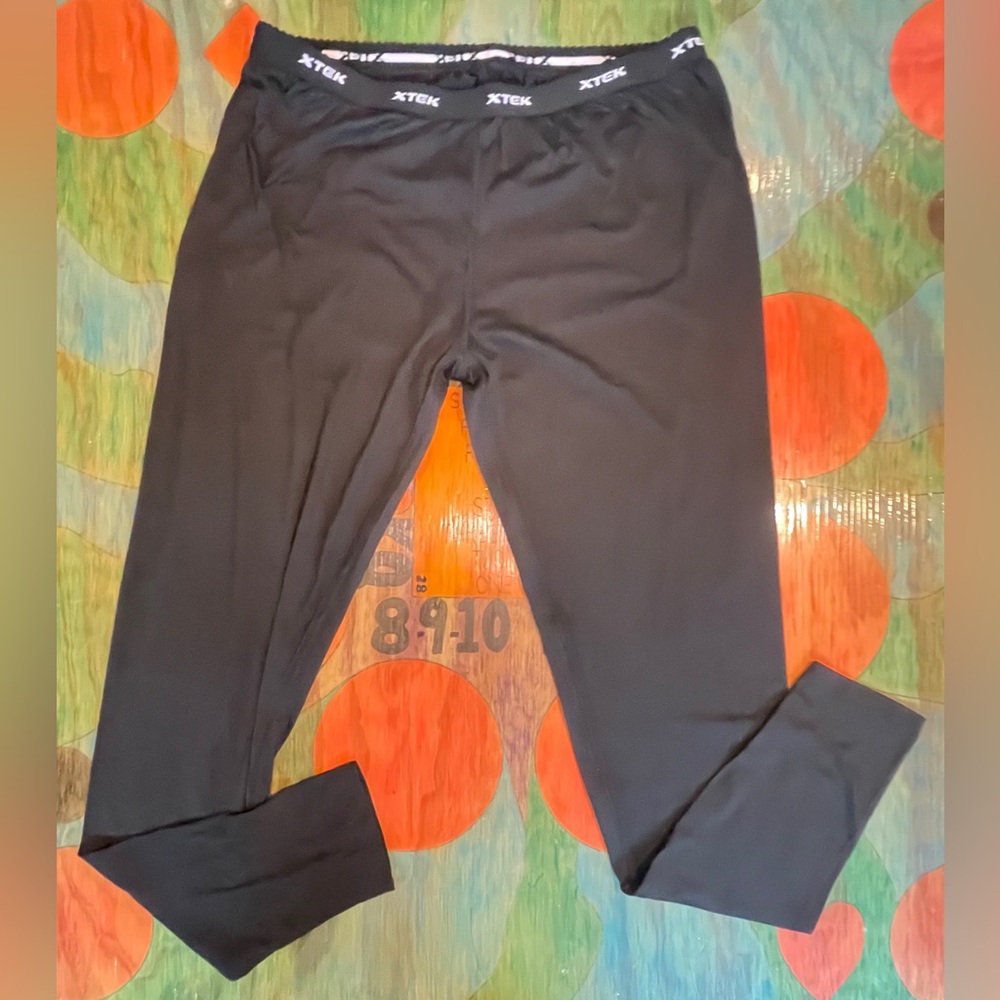 XTEK Black Leggings Size Large Polyester Spandex Stretch Workout Pants Pull On